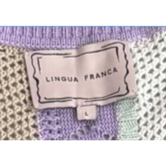 Lingua Franca Women’s Multicolor Striped Knit Short Sleeve Cardigan Size L - Picture 4 of 9